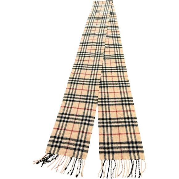 Burberry 100% Cashmere Scarf Beige Nova Check in Stone 112” Extra Long x 7” Wide - Picture 8 of 8
